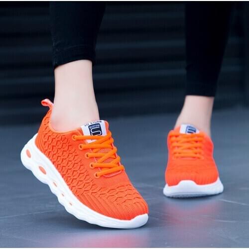 Orange Casual Fly Air Mesh Breathable Sneakers Chaussure Femme Sport Platform Ladies Trainers Shoes For Women Zapatos Mujer