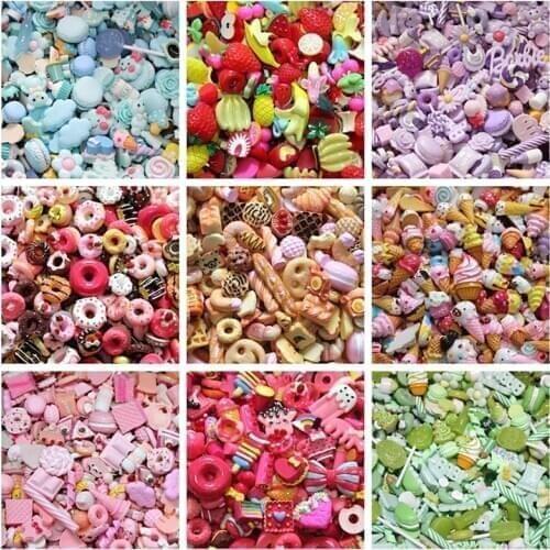 30 Pcs Mixed Lucky Bag Simulation Food Toys Candy Fruit Ocean DIY Craft Resin Phone Shell Embellishment Scrapbook Accessories