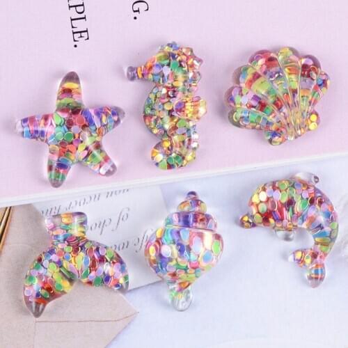 Flat Fack Resin Scrapbook Mixed Transparent Sequin Marine Set Shell Seahorse Dolphin Starfish DIY Resin Crafts Accessories