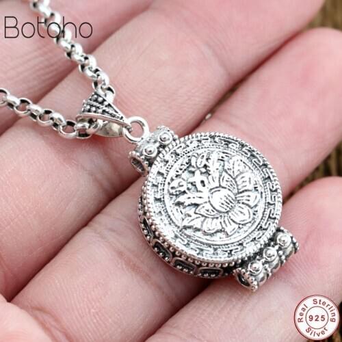Handcrafted 925 silver colour lotus pendant tibetan sterling silver lotus gau box pendant buddhist prayer box pendant