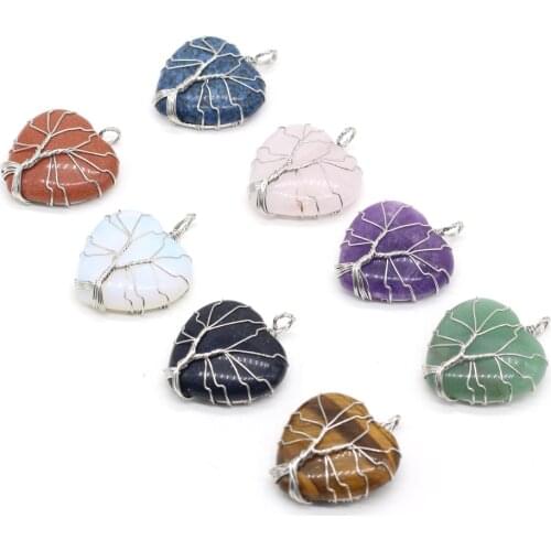 Natural Stone Amethysts Pendants Tree of Life Tiger Eye Opal Crystal Charms for Jewelry Making Women Necklace Earring Gifts