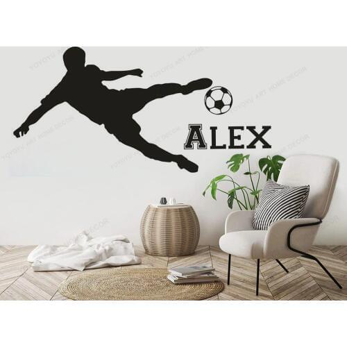 Removable Boys Room Wall Decal Custom Name Soccer Player Room Wall Sticker Vinyl Football Personalized Name Stickers WU215