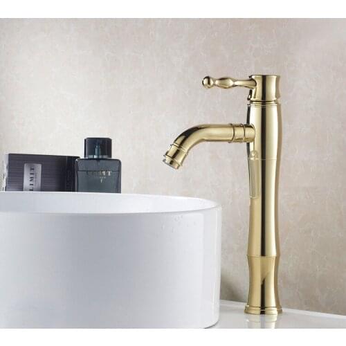 Vidric Bathroom Basin Sink Mixer Taps Deck Mounted Single Handle Hot And Cold Water Faucets Golden Brass Tap