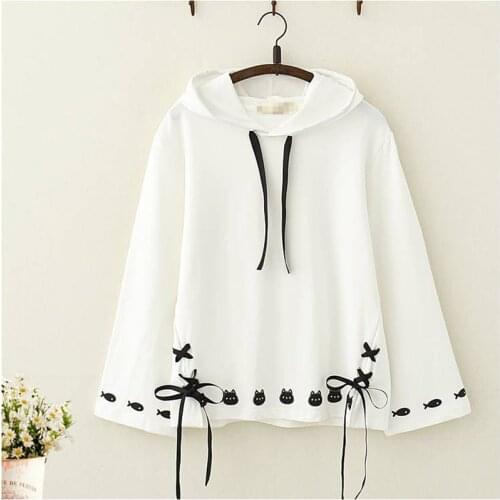 Cute Autumn Hoodies Streetwear Women Japanese Harajuku Sweatshirt Kawaii Female Tops Shirts Loose Cat Print Swearshirt Girls