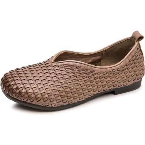 Hand-woven Top Cowhide Full Genuine Leather Shoes Women Flats Comfort Breathable Shoes Woman Fashion Casual Shoes Flat Tide Shoe