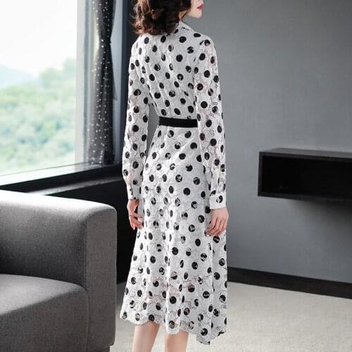 Spring Summer Lace Dress Women Polka Dot Dress Long Party Dresses Elegant Slim Dresses Vestidos De Fiesta LWL1680