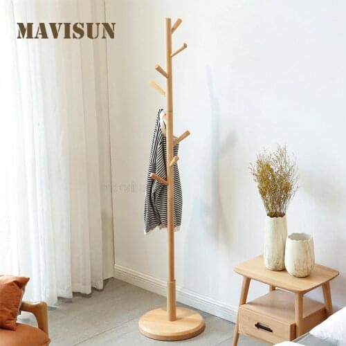 Solid Wood Coat Rack Floor Bedroom Standing Clothes Rack Nordic Simple Household Room Hanger Minimalist Furniture For Home