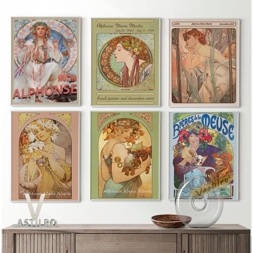 Alphonse Mucha Museum Exhibition Wall Art Canvas Painting Poster Beauty Girl Retro Prints High Quality Wall Stickers Home Decor