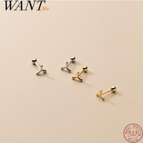 WANTME 925 Sterling Silver Cute Little Girl Piercing Rotating Beads Initial Y Stud Earrings Fashion Kids Jewelry Accessories