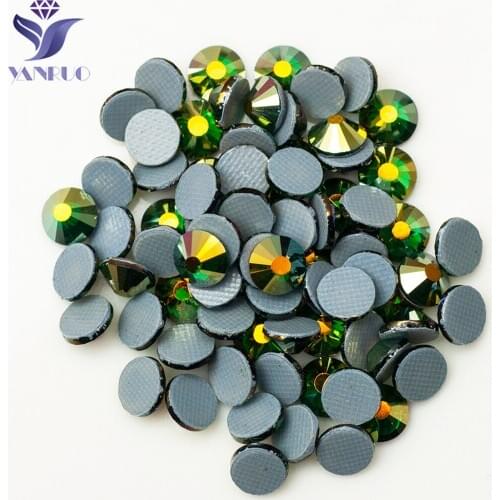 YANRUO 2058HF Emerald AB Sparkly Strass Hotfix Stickers Thermostat Crystals For Needlework Hot Glue Rhinestones For Clothes