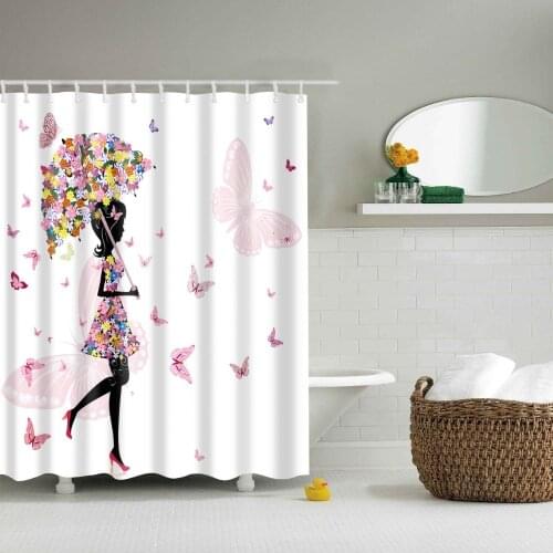 Flower Fairy Floral Girls Printed Bathroom Curtain Shower Curtains Frabic Waterproof Polyester Bath Curtain With Hooks