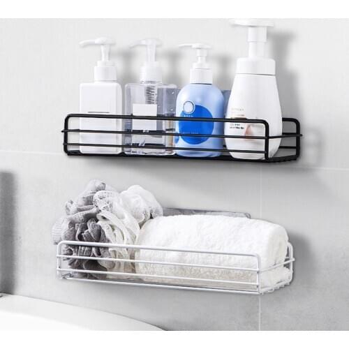 Iron Wall-mounted Self-adhesive Bathroom Kitchen Shelf Stroage Rack Accessory