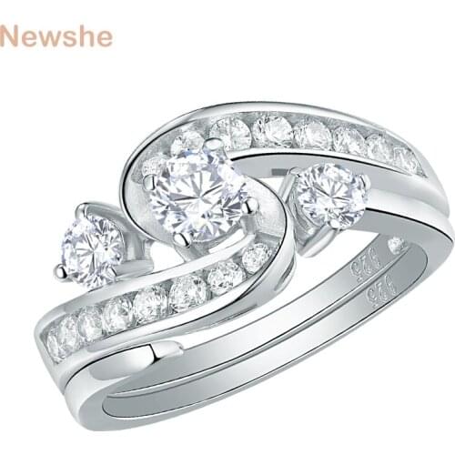 Newshe Unique Wedding Engagement Ring Bridal Set 1 Ct Round White CZ 925 Sterling Silver Trendy Jewelry Gift For Women QR104435