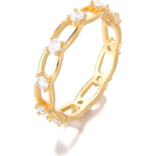 Crystal Chain Ring Geometric Hollow Zircon Rings For Women Jewelry European American Gold Silver Color Rings Anel Bague Anillos