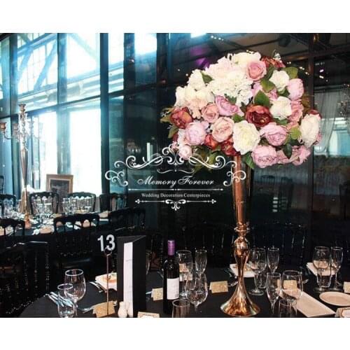 12PCS/LOT Gold Metal Candle Holders Stand Flowers Vase Candlestick Road Lead Candelabra Centre Pieces Wedding Decor