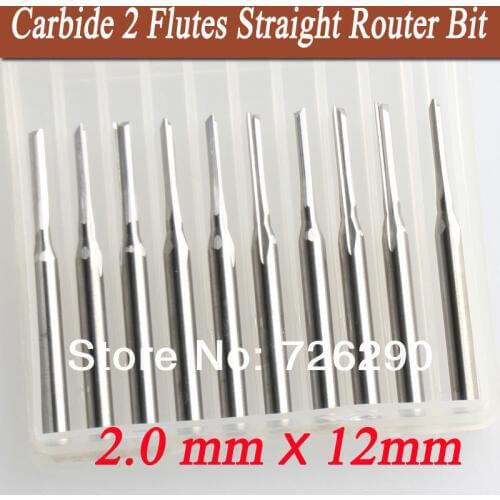 10pcs 3.175*2.0*12mm 2 flutes straight router bit cnc carbide bits cutting tools for cnc engraving machine