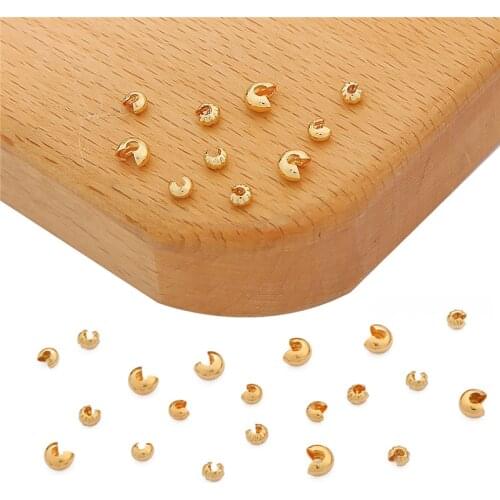 18K Gold Plated 3-5mm 10Pcs 50Pcs Copper Ball Crimp End Stopper Spacer Beads for DIY Necklace Bracelet Jewelry Findings Making