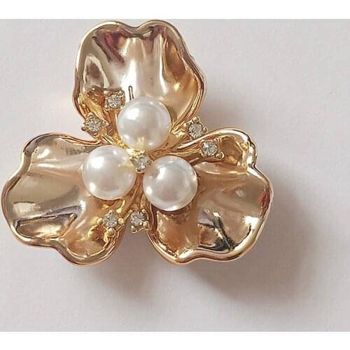 20 PCS 35*39mm Fashion Imitation Shell Flowers Alloy Crystal Imitation Pearl Flowers Connectors Charm DIY Jewelry Findings