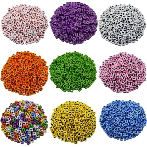 100PCS/Pack Jewelry Accessories 6mm Cube Bead DIY Square Loose Bead Fashion Heart Printed Multi-color Acrylic Handmade Material