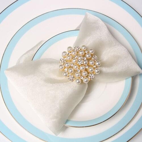 1 Pc Deluxe Napkin Ring Hotel Wedding Supplies Napkin Ring Gold Plated Diamond Pearl Napkin Buckle Desktop Decoration