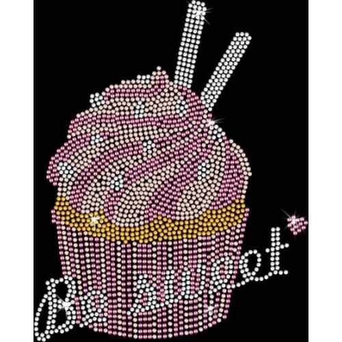 2pc/lot Cake designs iron on transfer hot fix rhinestone motif iron on crystal transfers design applique patches