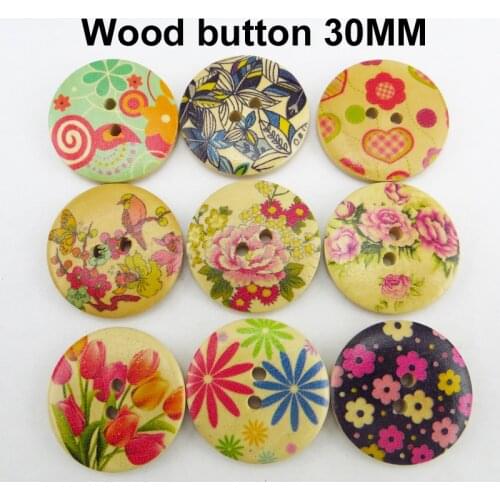 20PCS painting wooden love bird button 30MM coat boots sewing garment flower buttons decoration clothes accessory MCB-1012