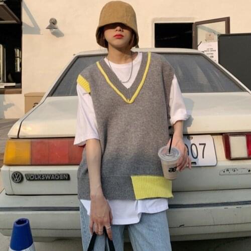 2021 Vest Female Pullover Winter Women Crop Sweater Preppy Style Long Casual Loose Knitted Striped Vest Jumper Tops