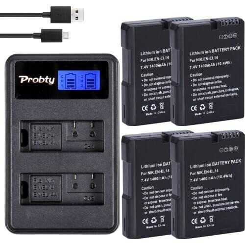 4Pcs EN-EL14 ENEL14 EN EL14 Batteries bateria batterie AKKU + LCD USB Dual Charger For Nikon D5200 D3100 D3200 D5100 P7000 P7100