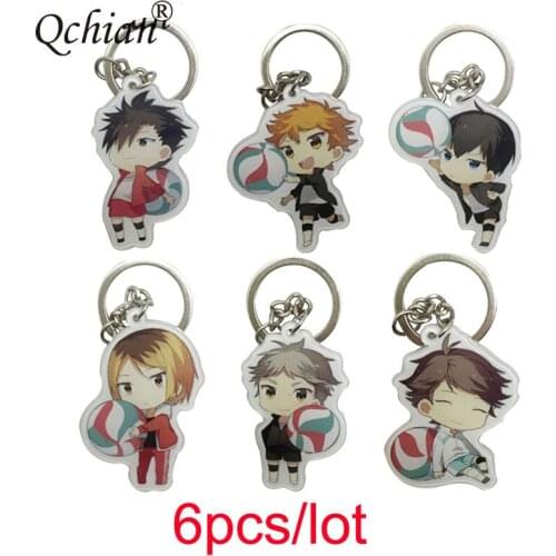 6pcs/lot Haikyuu! Karasuno Nekoma Anime Karasuno High School Doomed Battle Metal Keychain for Men Keyring Haikyuu Key Chains