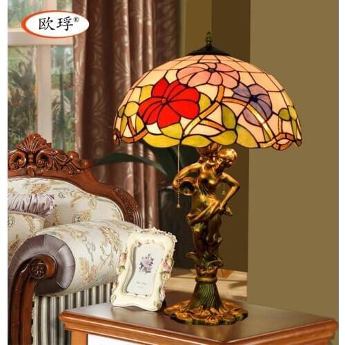 American Pastoral Tiffany stained glass table lamp living room bedroom bedside lamp 40CM