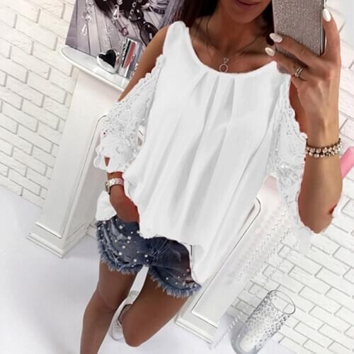Womens Casual Off Shoulder Tops Blouse Shirts Summer Hot Hollow Out Sleeve Shirt Ladies Blouse Boho Tunic Tops