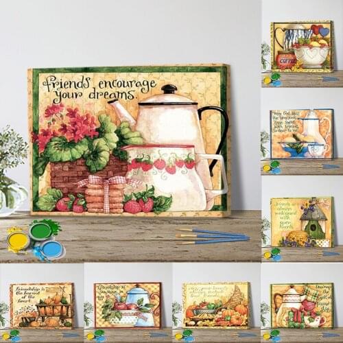 CHENISTORY Oil Painting By Number Poster Teapot Food Landscape Kits For Adults Handpainted DIY Coloring By Number On Canvas Home