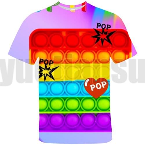 Trendy 3D POP It T Shirt Summer T-shirt Family Games Rainbow Pop Fidget Tee Tops Kids Oversized Tshirt Kids Streetwear Teenagers