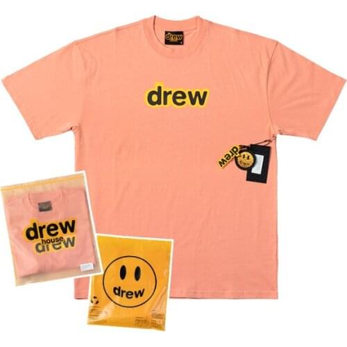 DREW T Shirt PINK Summer 100% Cotton Men T-shirt Male Womens tshirt Short Sleeve High Quality Tops HOUSE JUSTIN Brand Smiley