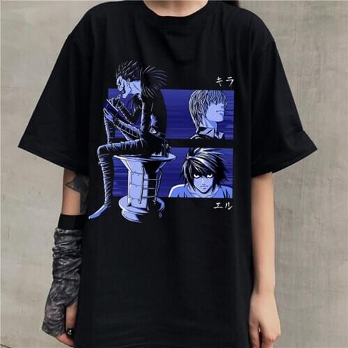 Japanese Anime Novelty Death Note Shinigami Ryuk T-shirt Women Short Sleeve Anime Manga Light Yagami L T Shirt Cotton Tee SUNOWE