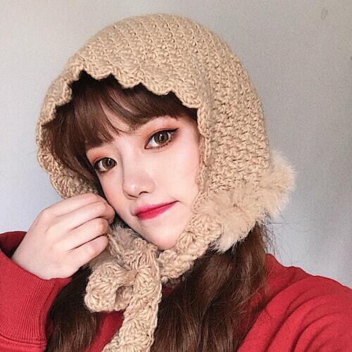 H3591 Women Warm Bomber Hat Female Autumn Winter Ear Protection Casual Knitted Cap Korean Cute Plush Rabbit Hair Simple Caps