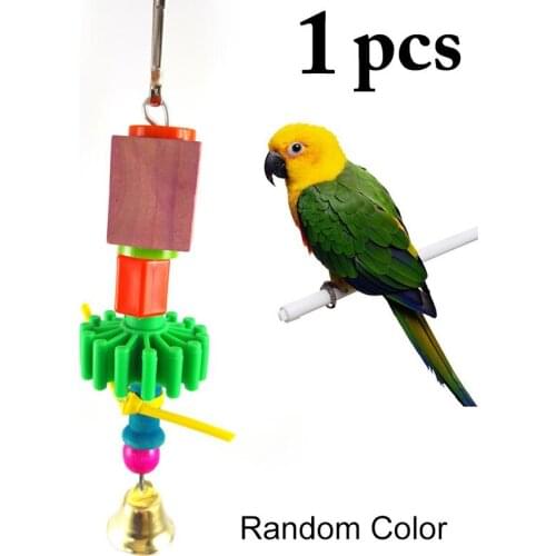 Bird Play Toy Plastic Colorful Bite Toy Interactive Parrot Chewing Toy Bird Cage Hanging Toy with Bell Playing Training Toys