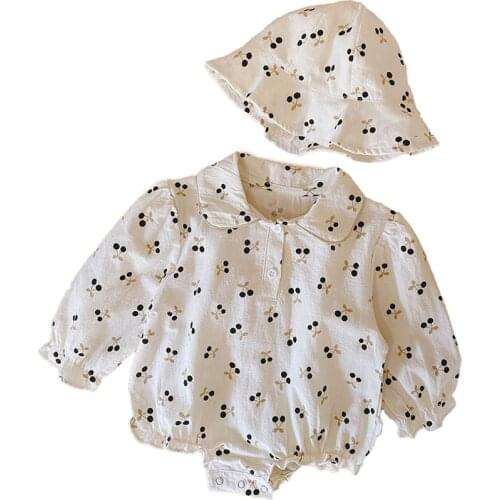 Infant Baby Clothing Sets 2021 Spring Autumn Baby Girls Flower Long Sleeve Rompers And Hats Suits Toddler Girl Jumpsuits
