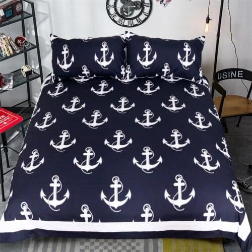 Blue Bedding Sets Nautical Anchor Duvet Cover Soft Luxury Quilt Cover Pillowcases Queen King Size Fish Hook Print Bedclothes