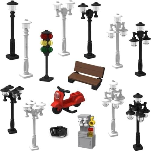 Building Blocks MOC Bricks City Accessory Street light Motorcycle Camera House Furniture Coffeemachine DIY Toys for Children