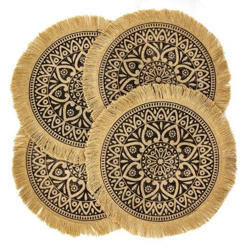 Brown Dining Modern Dinner Braided Table Fall Circle Runner Kitchen Plate Mats Runners with Fringe Boho Round Placemats