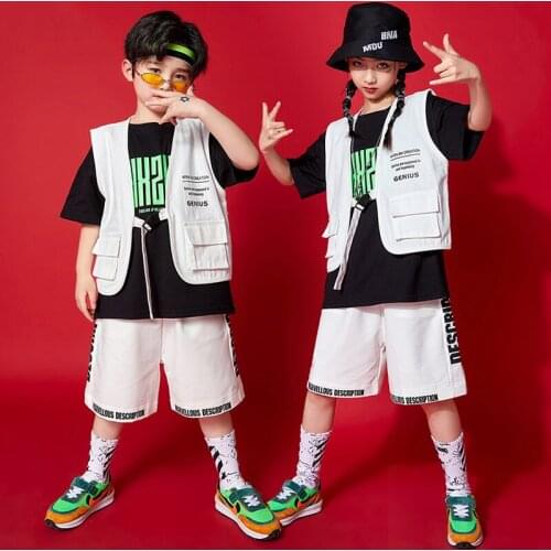 White Hip Hop Clothes Kids Street Dance Performance Costume Loose Vest Pants For Girls Boys Ballroom Dancing Rave Outfit BL6281