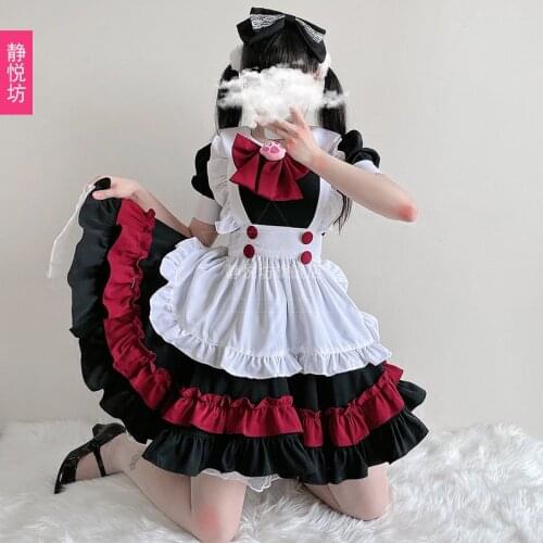 Halloween Maid Costume Gothic Style Dark Black Red College Style Lolita Devil Lolita Female Witch Dress dresses women