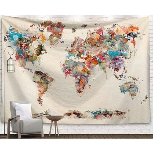 Colorful World Map Tapestry Vintage Exotic Summer Plant Nature Frame for Bedroom Photography Wall Decor