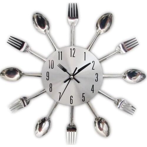 Kitchen Wall Clock, 3D Removable Modern Creative Cutlery Kitchen Spoon Fork Wall Clock Wall Sticker Room Decoration