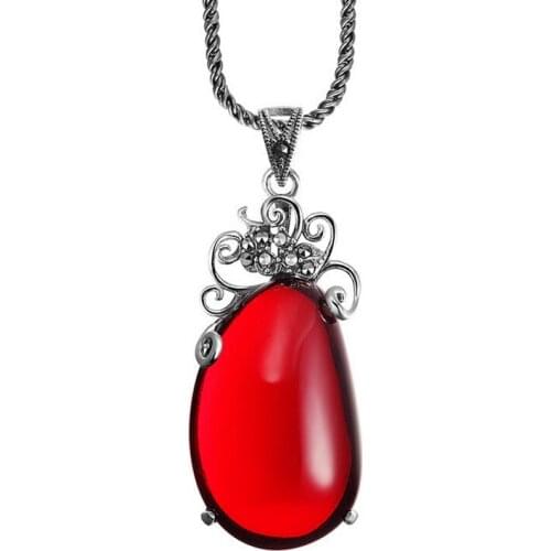 Brand New Sterling 925 Silver Pendant Fashion Red Garnet Jewelry Flower Shape Thai Silver Pendant Pingente De Prata Esterlina