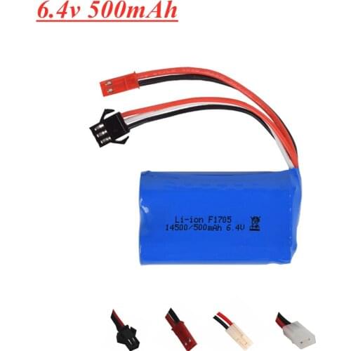 6.4V 500mAh 15c Li-ion Battery For WLtoys 18401/02 Toys Car Parts 14500 6.4V Battery with SM-2P/ JST-2P/EL-2P/Tamiya Plug