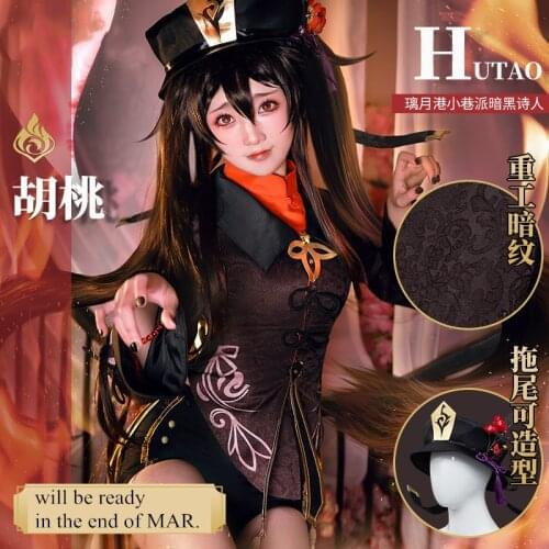 [Mar. STOCK] Anime Game Genshin Impact Hu Tao Uniform Dress Gorgeous Outfit Cosplay Costume Halloween Women Free Shipping 2021