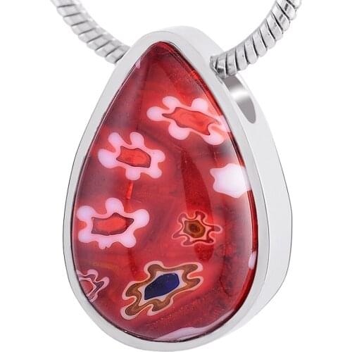 MJD8476 Millefiori Floating Teardrop Shape Charms Pendants Memorial Keepsake Unisex Ash Holder Necklaces Hidden Screw