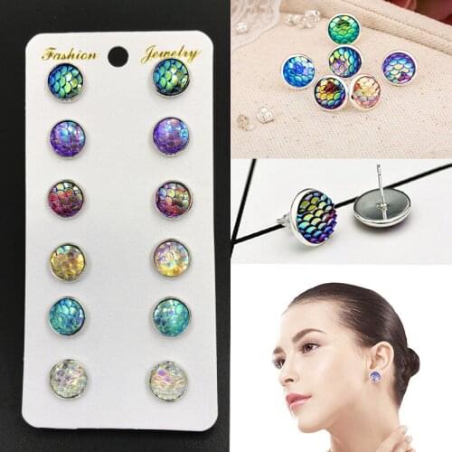 Fashion Jewelry 6 Pairs/Set New Druzy Round Mixed Color Stud Earrings Set Gift for Women Girl Statement Earrings